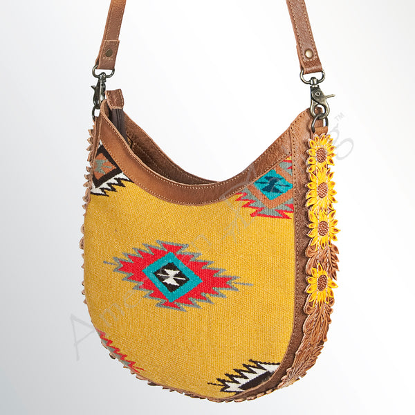 ADBG726 American Darling Hand Tooled Floral Crossbody Bag Hand Woven Saddle Blanket Western Purse