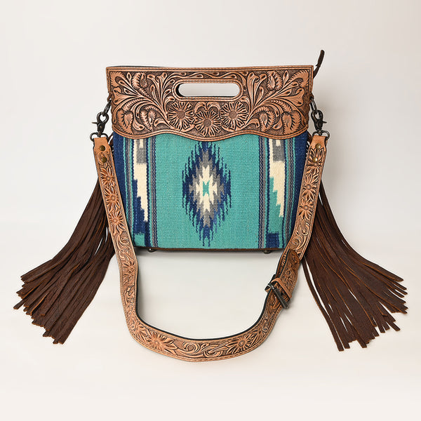 LC-ADBGS146 Southwestern Crossbody Bag - Hand-Tooled Leather & Wool Blend