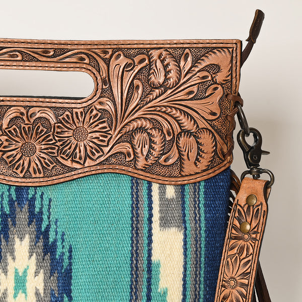 LC-ADBGS146 Southwestern Crossbody Bag - Hand-Tooled Leather & Wool Blend
