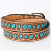 LC-ADBLF126 Western Tooled Leather Belt - Turquoise Stone Inlay Design