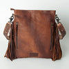 ADBGS192 Cowhide Large Crossbody Bag with Tooled Patch, Fringe & Floral Strap - Western Purse