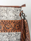 ADBGS192 Cowhide Large Crossbody Bag with Tooled Patch, Fringe & Floral Strap - Western Purse