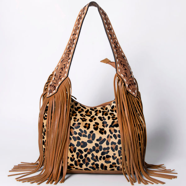 ADBGI112 Sage Western Hobo Bag - Genuine Leather with Tan Hair-On Hide & Tooled Strap