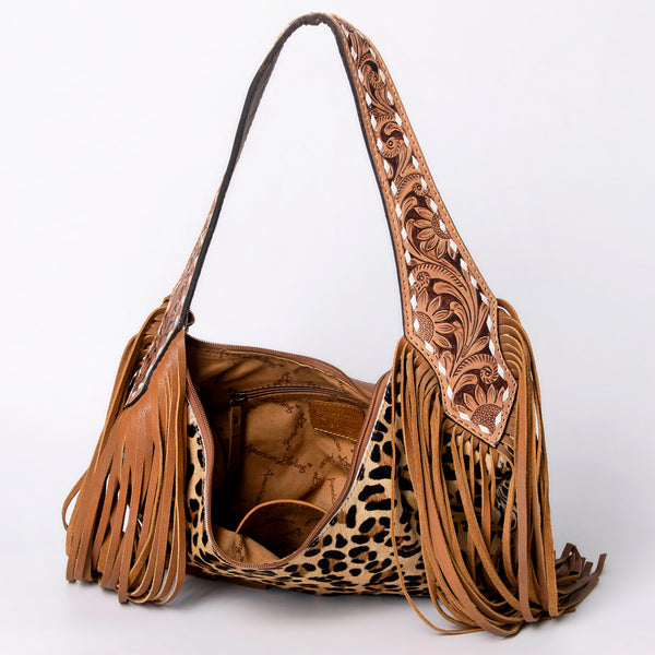 ADBGI112 Sage Western Hobo Bag - Genuine Leather with Tan Hair-On Hide & Tooled Strap