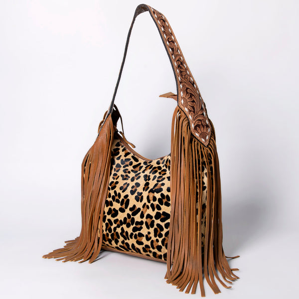 ADBGI112 Sage Western Hobo Bag - Genuine Leather with Tan Hair-On Hide & Tooled Strap