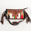 ADBGA188 American Darling Southwestern Wool & Leather Fringe Crossbody Bag with Hand-Tooled Flap