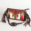 ADBGA188 American Darling Southwestern Wool & Leather Fringe Crossbody Bag with Hand-Tooled Flap