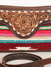 ADBGA188 American Darling Southwestern Wool & Leather Fringe Crossbody Bag with Hand-Tooled Flap