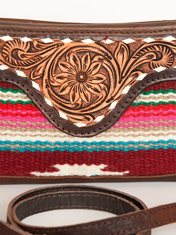 ADBGA188 American Darling Southwestern Wool & Leather Fringe Crossbody Bag with Hand-Tooled Flap