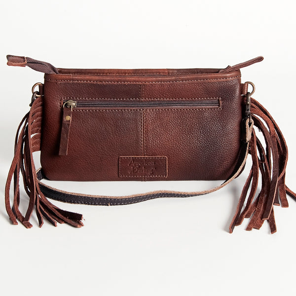 ADBGA188 American Darling Southwestern Wool & Leather Fringe Crossbody Bag with Hand-Tooled Flap