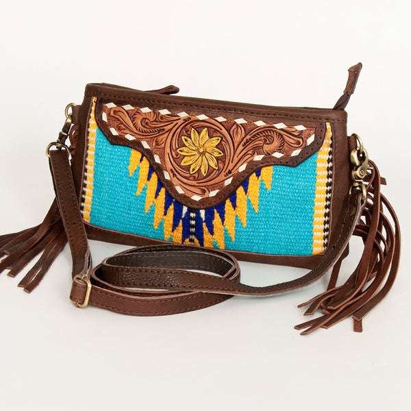 ADBGA189 American Darling Hand Tooled Leather Saddle Blanket Small Cross body Bag