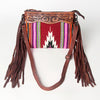 LC-ADBGZ184 Southwestern Wool Crossbody Bag with Tooled Leather & Fringe - Western Fringe Purse