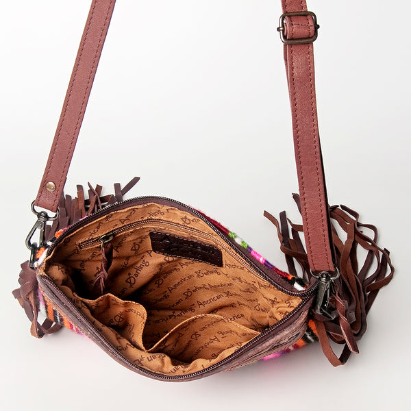 LC-ADBGZ184 Southwestern Wool Crossbody Bag with Tooled Leather & Fringe - Western Fringe Purse