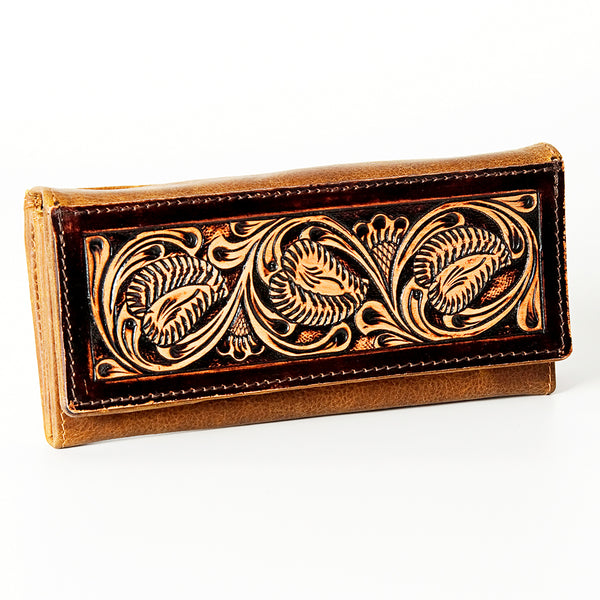 LC-ADBGZ404B Hand-Tooled Two-Tone Leather Women Wallet - Western Floral Design