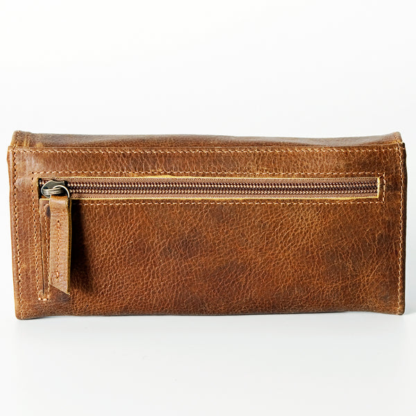 LC-ADBGZ404B Hand-Tooled Two-Tone Leather Women Wallet - Western Floral Design
