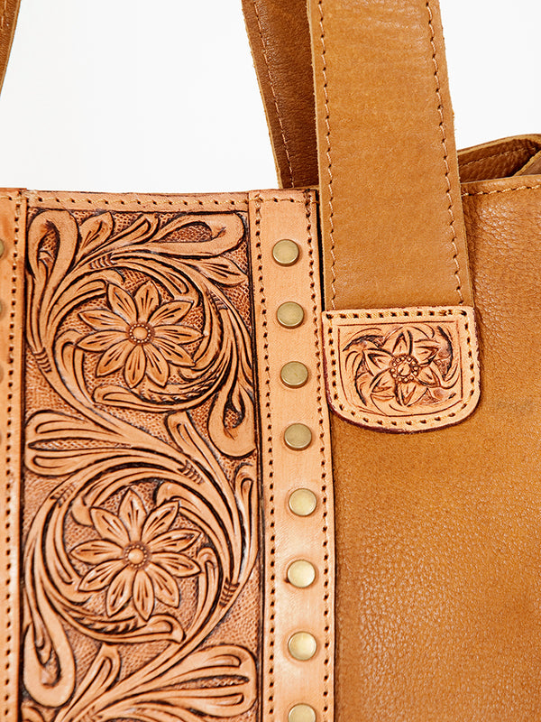 ADBGA196 American Darling Handcrafted Tooled Floral Genuine Leather Tote Bag