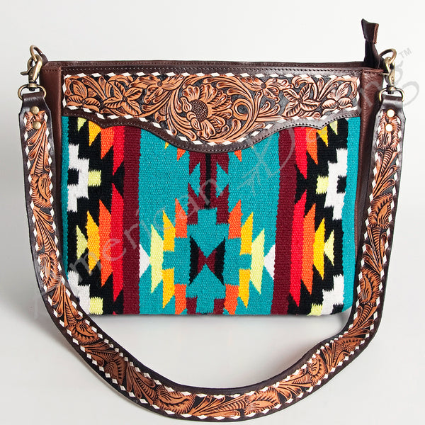 ADBGA201 American Darling Hand Tooled Saddle Blanket Genuine Leather Messenger Bag