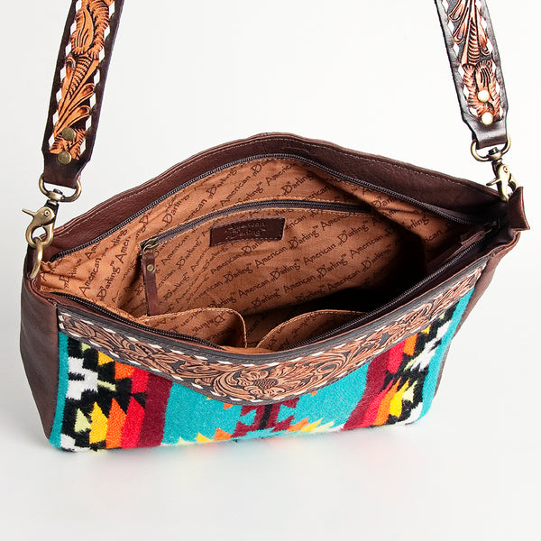 ADBGA201 American Darling Hand Tooled Saddle Blanket Genuine Leather Messenger Bag