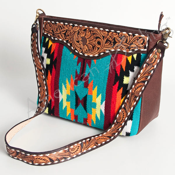 ADBGA201 American Darling Hand Tooled Saddle Blanket Genuine Leather Messenger Bag