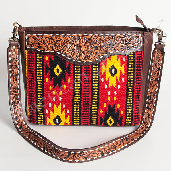 ADBGA201 American Darling Hand Tooled Saddle Blanket Genuine Leather Messenger Bag