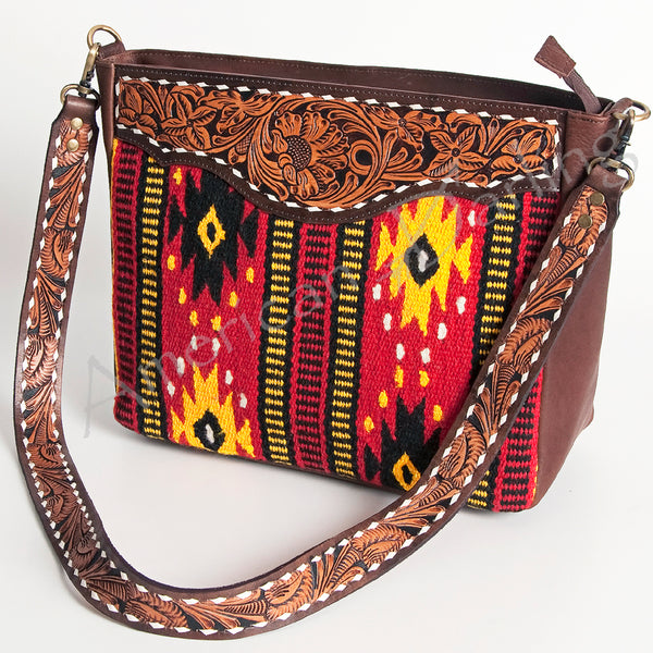 ADBGA201 American Darling Hand Tooled Saddle Blanket Genuine Leather Messenger Bag