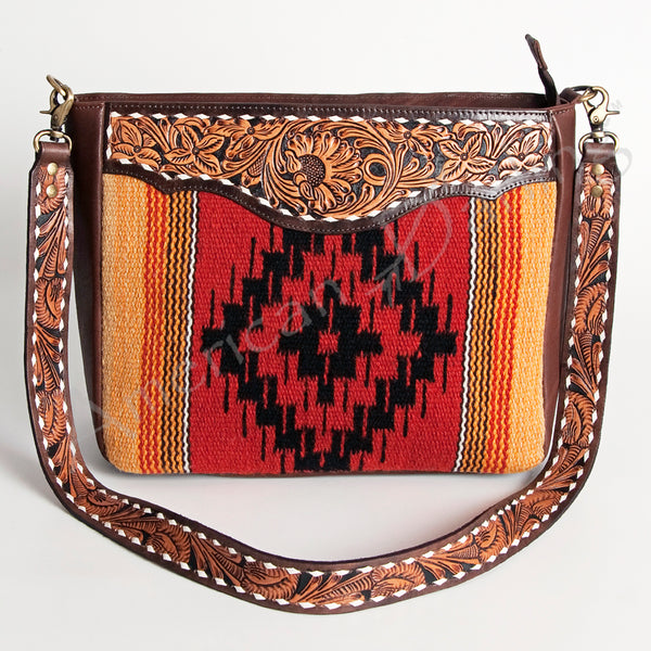 ADBGA201 American Darling Hand Tooled Saddle Blanket Genuine Leather Messenger Bag