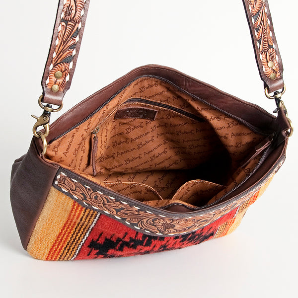 ADBGA201 American Darling Hand Tooled Saddle Blanket Genuine Leather Messenger Bag