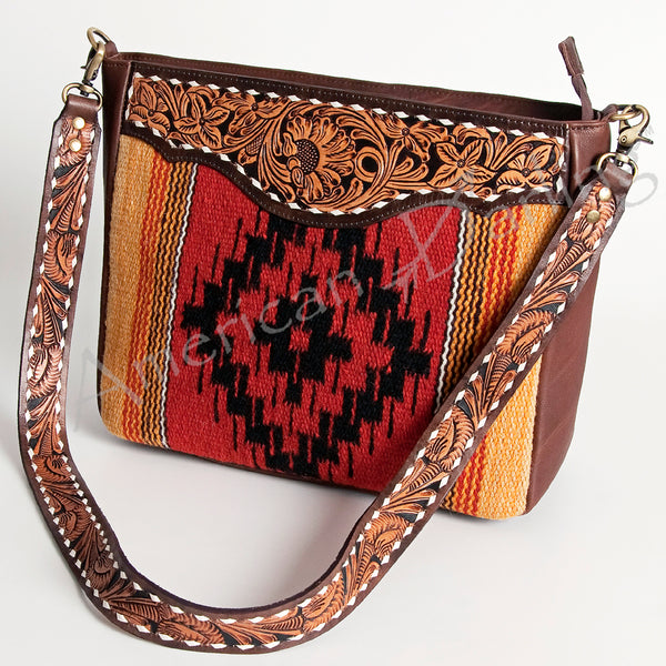 ADBGA201 American Darling Hand Tooled Saddle Blanket Genuine Leather Messenger Bag