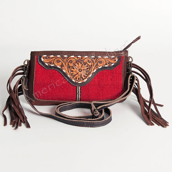 ADBGA203 American Darling Fringed Hand Tooled Leather Saddle Blanket Messenger Bag