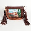 ADBGA204 American Darling Hand Tooled Fringed Genuine Leather Western Small Cross body Bag