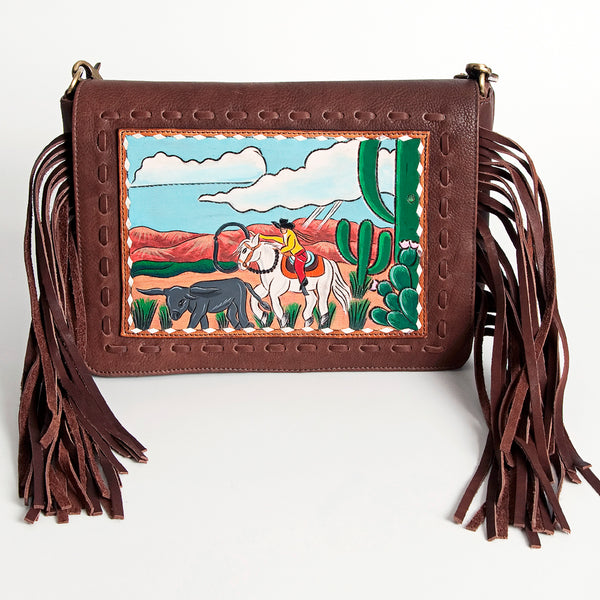 ADBGA204 American Darling Hand Tooled Fringed Genuine Leather Western Small Cross body Bag