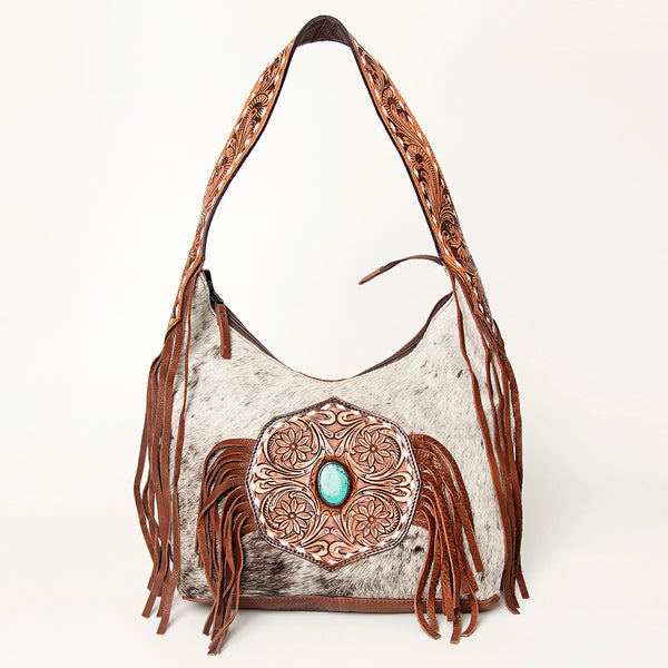 ADBGI112 Sage Western Hobo Bag - Genuine Leather with Tan Hair-On Hide & Tooled Strap