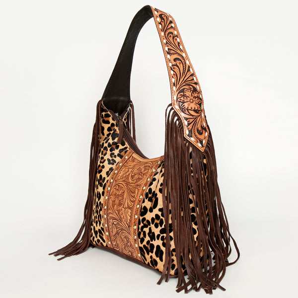 ADBGI112 Sage Western Hobo Bag - Genuine Leather with Tan Hair-On Hide & Tooled Strap