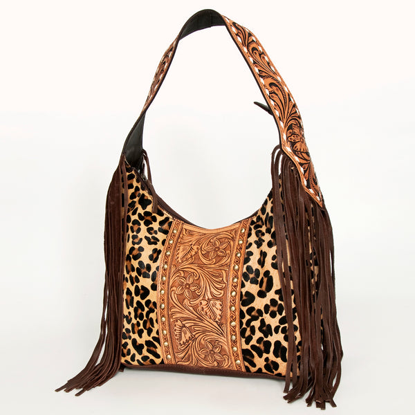 ADBGI112 Sage Western Hobo Bag - Genuine Leather with Tan Hair-On Hide & Tooled Strap