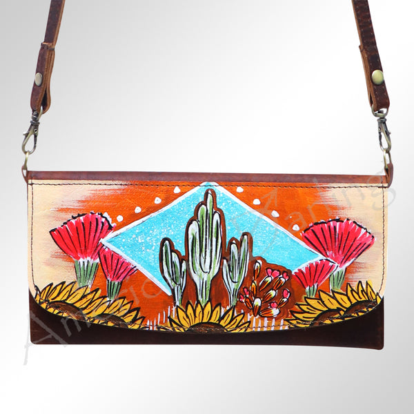 ADBGM112 Hand-Painted Leather Crossbody Clutch - Western Design