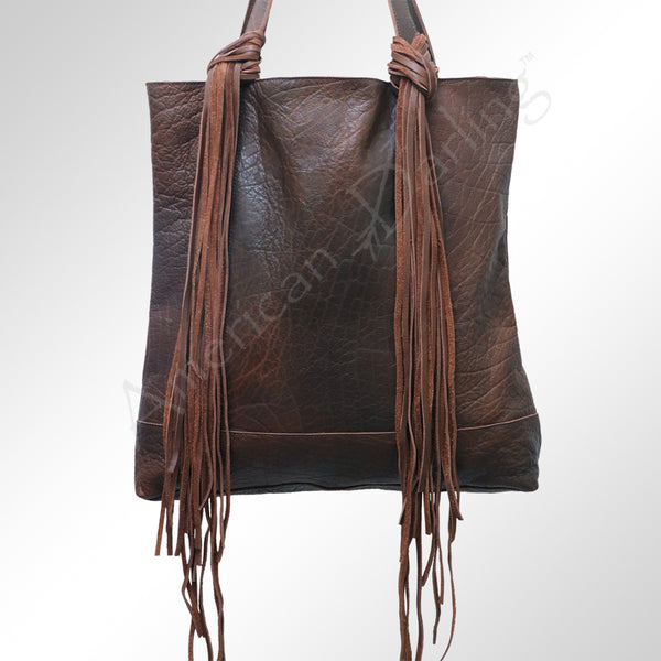ADBGM119 Genuine Leather Fringe Tote - Western Knotted Strap Shoulder Bag