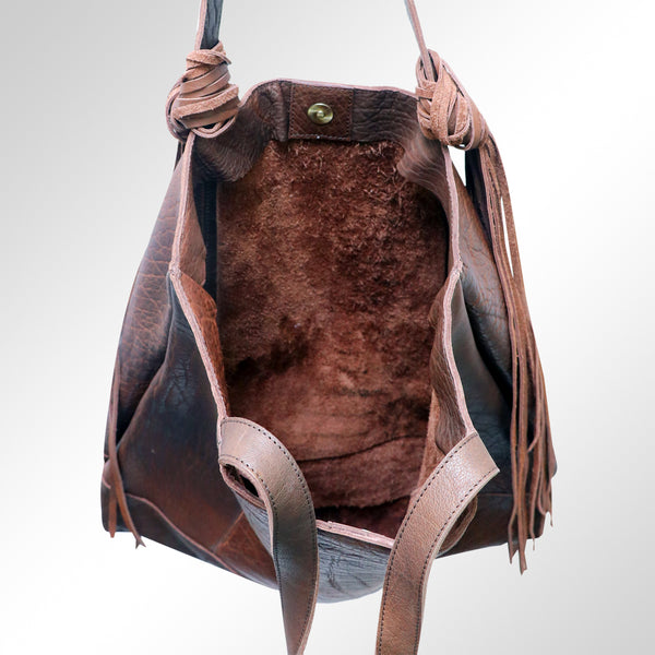 ADBGM119 Genuine Leather Fringe Tote - Western Knotted Strap Shoulder Bag