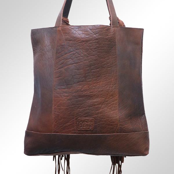 ADBGM119 Genuine Leather Fringe Tote - Western Knotted Strap Shoulder Bag