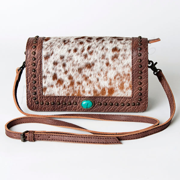 ADBG683A American Darling Cowhide & Leather Crossbody Bag with Turquoise & Studs
