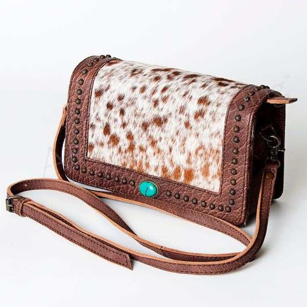 ADBG683A American Darling Cowhide & Leather Crossbody Bag with Turquoise & Studs