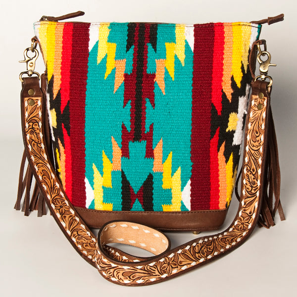 ADBGA205 American Darling Fringed Saddle Blanket Hand Tooled Large Cross body Bag