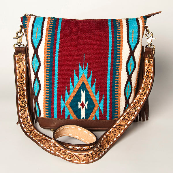 ADBGA205 American Darling Fringed Saddle Blanket Hand Tooled Large Cross body Bag