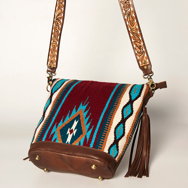 ADBGA205 American Darling Fringed Saddle Blanket Hand Tooled Large Cross body Bag