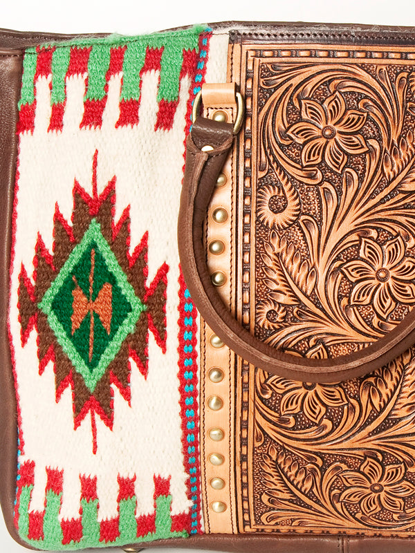 ADBGA206 American Darling Hand Tooled Saddle Blanket Genuine Leather Tote Bag