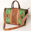 ADBGA206 American Darling Hand Tooled Saddle Blanket Genuine Leather Tote Bag