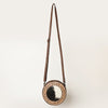 ADBGZ389 Round Cowhide & Tooled Leather Canteen Bag - Western Hair-On Hide Circle Purse