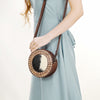 ADBGZ389 Round Cowhide & Tooled Leather Canteen Bag - Western Hair-On Hide Circle Purse