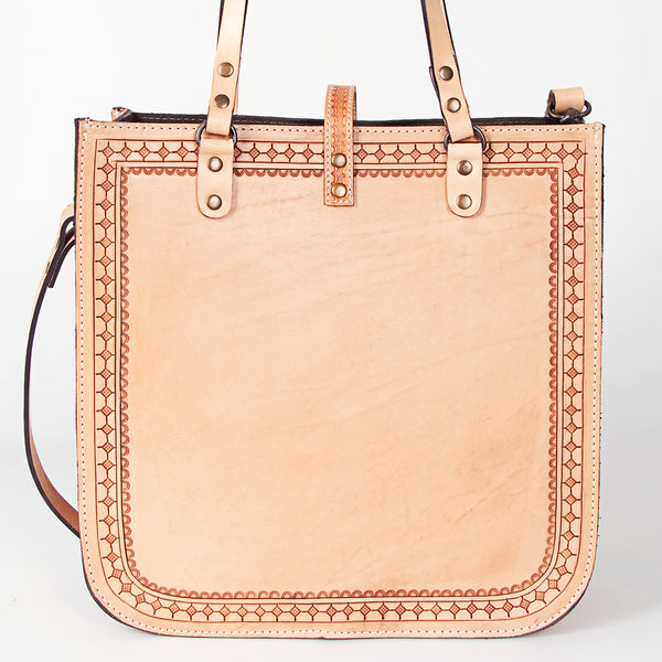 LC-ADBGH103A Tooled Leather Western Tote Bag - Floral Hand Tooling with Saddle Blanket Inlay