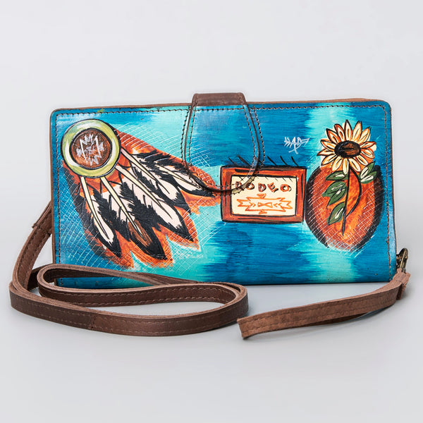 ADBGM113 Hand-Painted Leather Crossbody - Rodeo & Floral Design