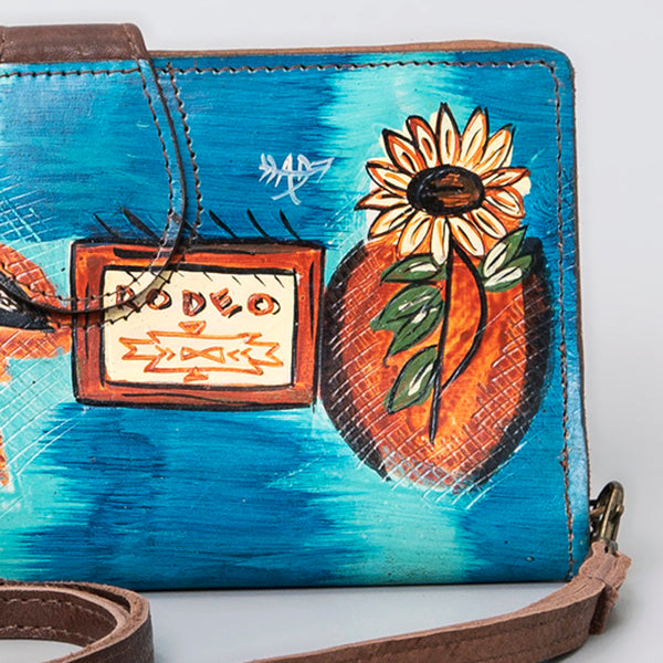 ADBGM113 Hand-Painted Leather Crossbody - Rodeo & Floral Design